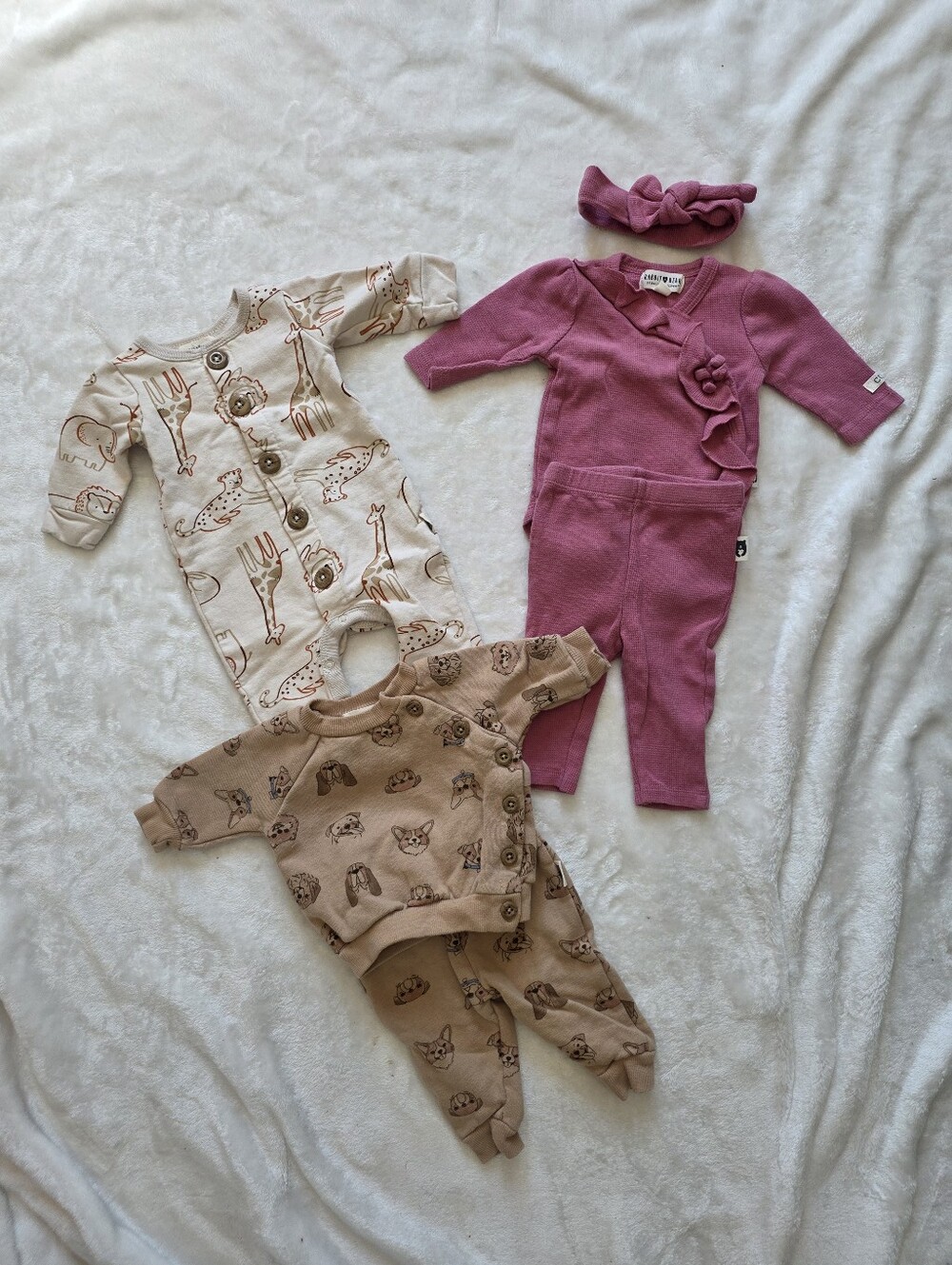 Baby Girl 0-3M Organic Cotton 7-Piece Outfit Bundle - Rabbit + Bear